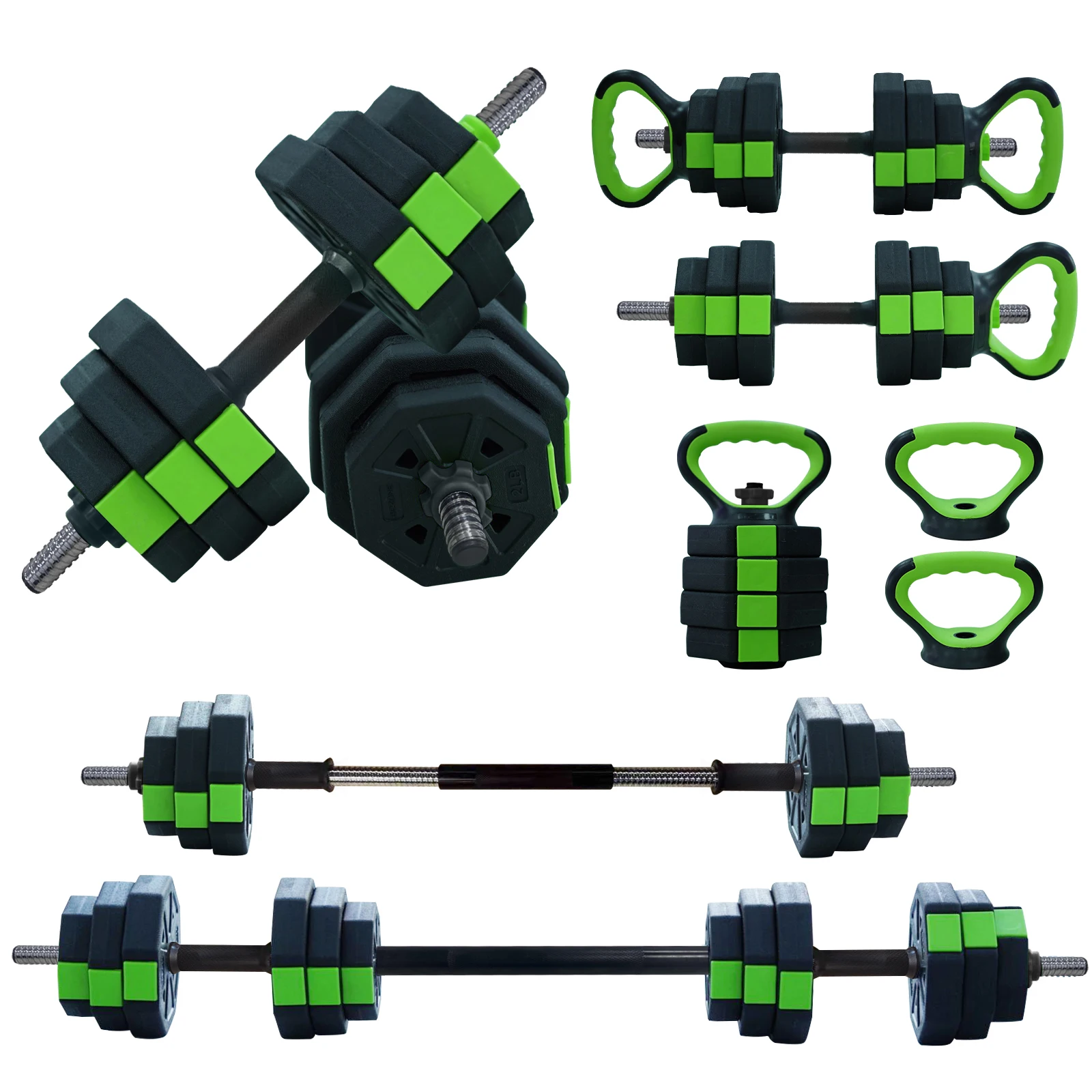 Équipement d'entraînement de force multifonctionnel 4-en-1 pour la maison - Ensemble d'haltères réglables de 20 kg (44 lb) - Comprend des poids libres, une barre kettlebell et un support pour pompes - Idéal pour les hommes et les femmes