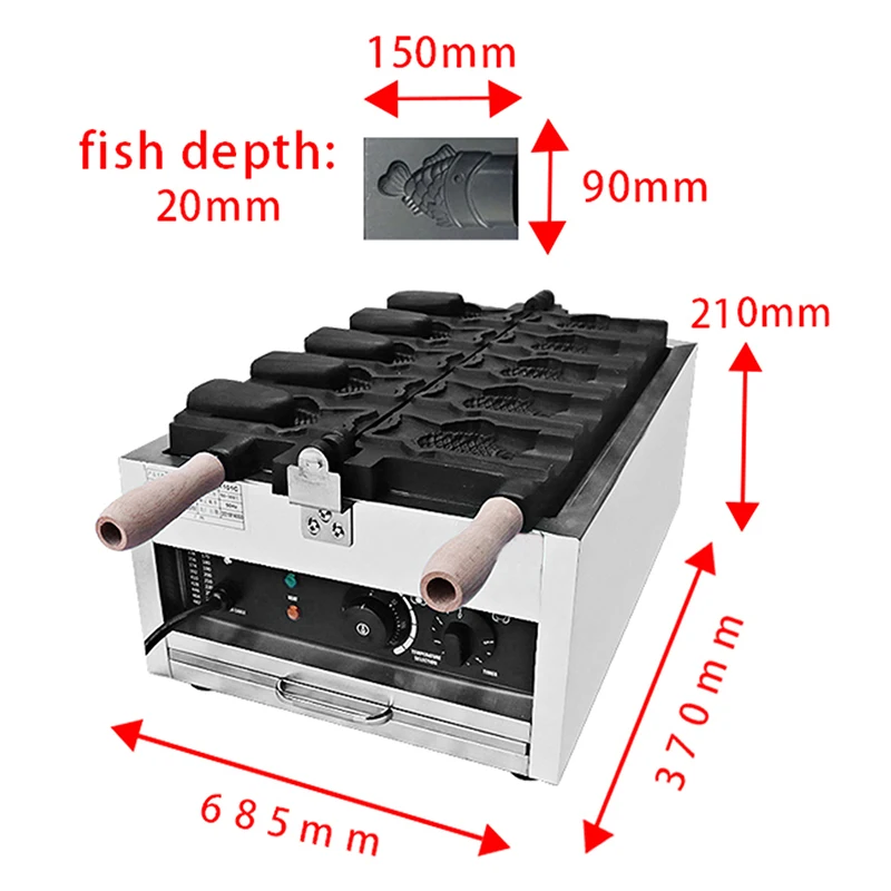 Taiyaki Fish Waffle Maker 110V 220V/Commercial Ice Cream Waffle Maker/Stainless Steel Taiyaki Maker/50-300℃/122-572℉ Adjustable