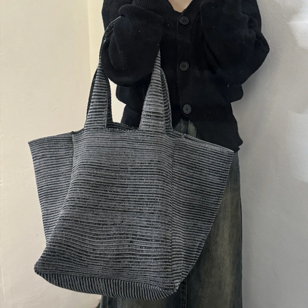 Borsa Tote Casual lavorata a maglia di grande capacità tessere borse a tracolla da donna borse semplici borse Shopper di qualità borsa da scuola per il College