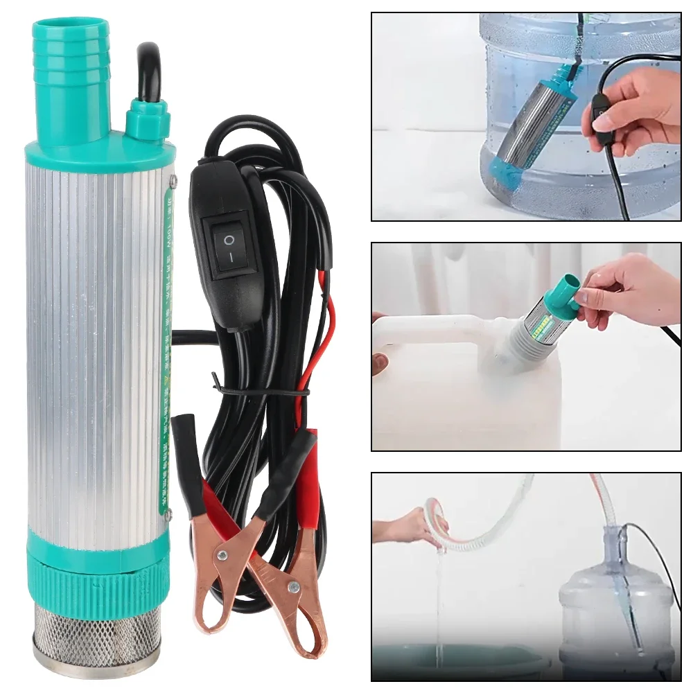 Bomba de repostaje de CC eléctrica para coche, 30L/min, 12V, para bombeo de aceite diésel, agua, sumergible, Mini carcasa de aleación de aluminio, transferencia de combustible