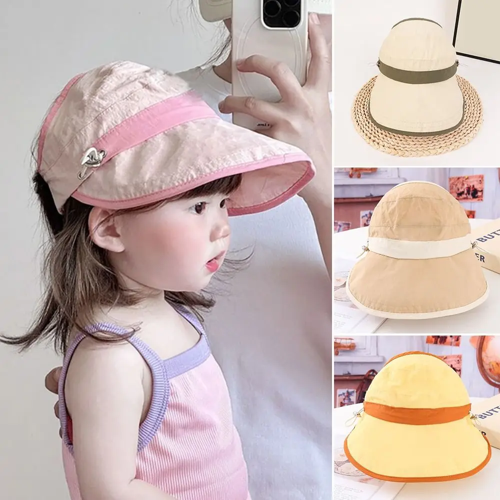 

Polyester Summer Kid Sunhat Quick-dry UV Protection Children's Sunshade Cap Korean Style Large Brim Kid Sun Visor Hat Outdoor