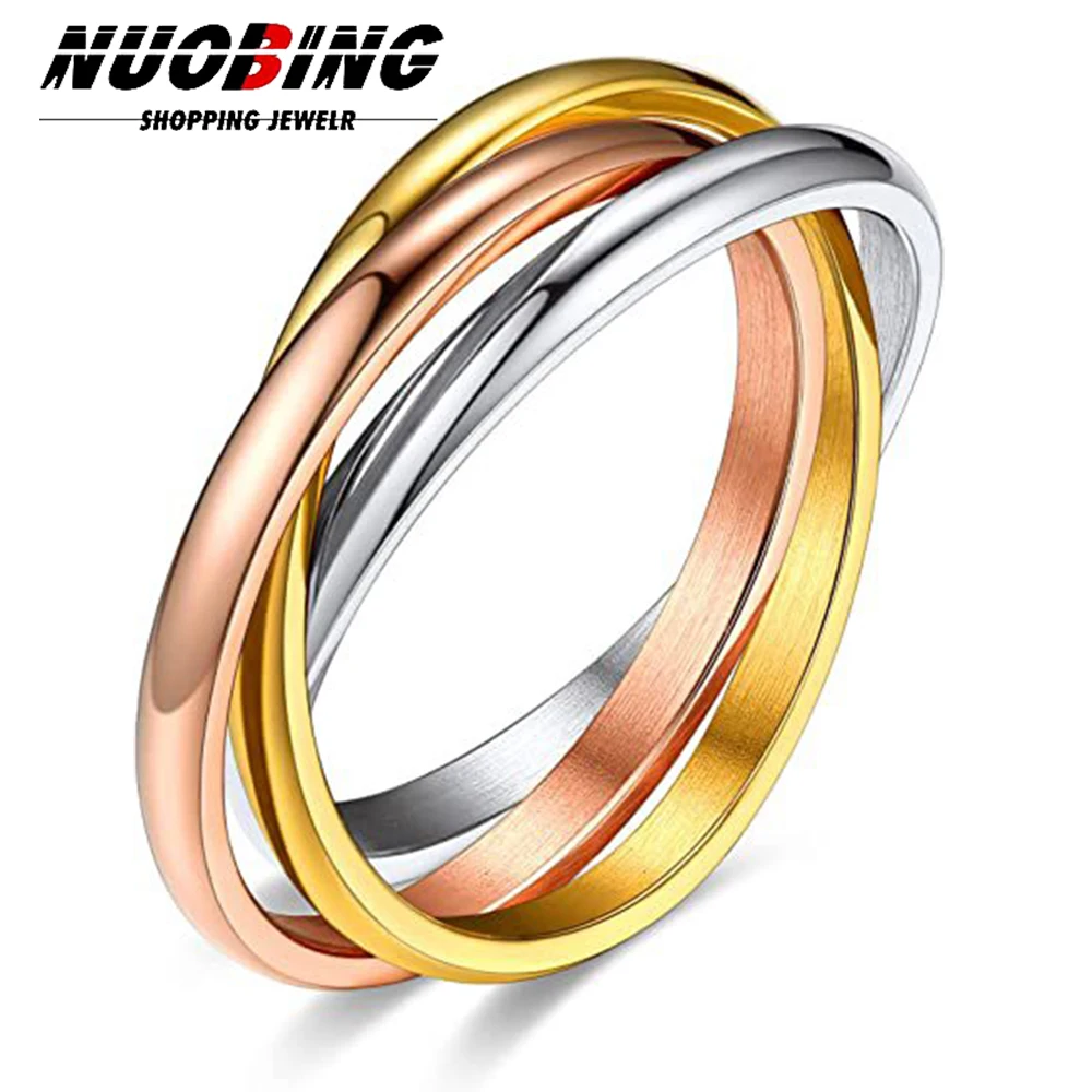 Stainless Steel Women Finger Ring Creative Three Colors In One Wedding Engagement For Women Ornament Valentines Day Gift