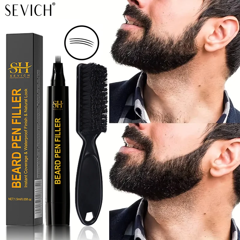 Beard Filling Pen Kit Four Prong Beard Filler Pencil With Beard Brush Waterproof Male Moustache Repair Shaping Coloring Pen