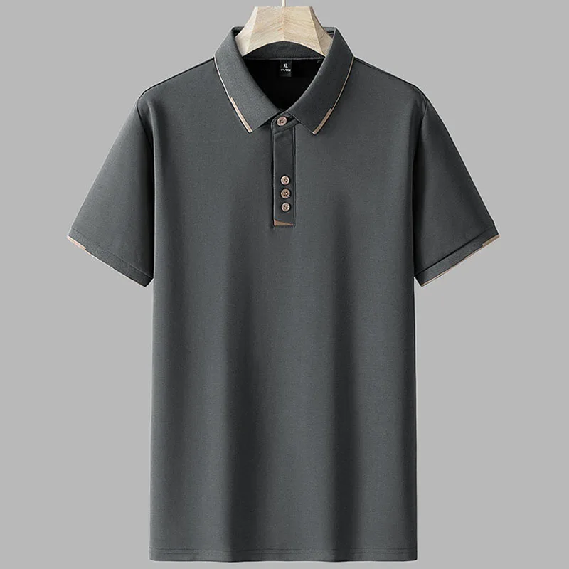 Men's high quality summer new lapel men's short sleeve polo shirt fringe solid color business casual men's polo shirt M-6XL 7XL image 5