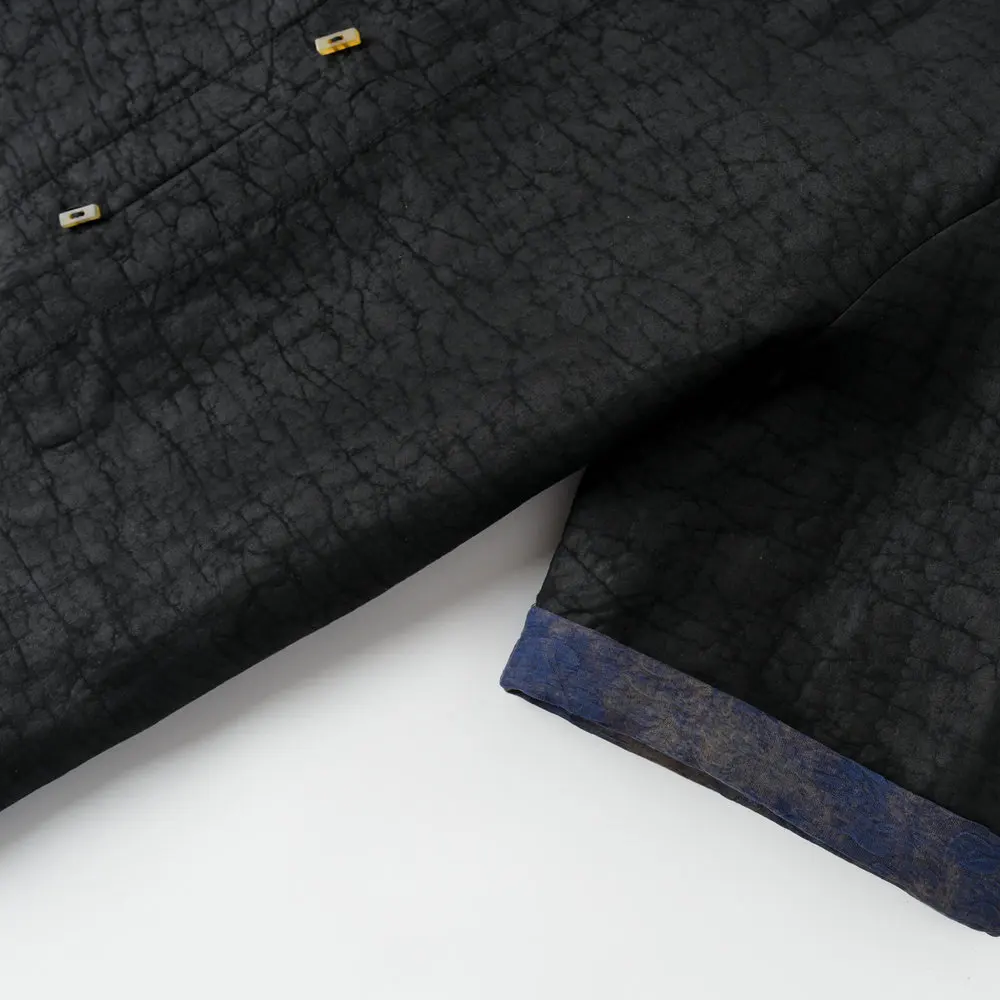 Old Money Style Men's Black Silk Gauze Shirt Heritage Tunic Top with Custom Horn Buttons Side Slit for Sophisticated Gentlemen