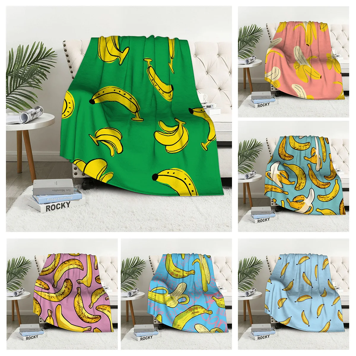 

Home decoration plush Throw Sofa blanket Bedspread bed fluffy soft blankets decor Plaid Modern Halloween Fruit plant fresh ins