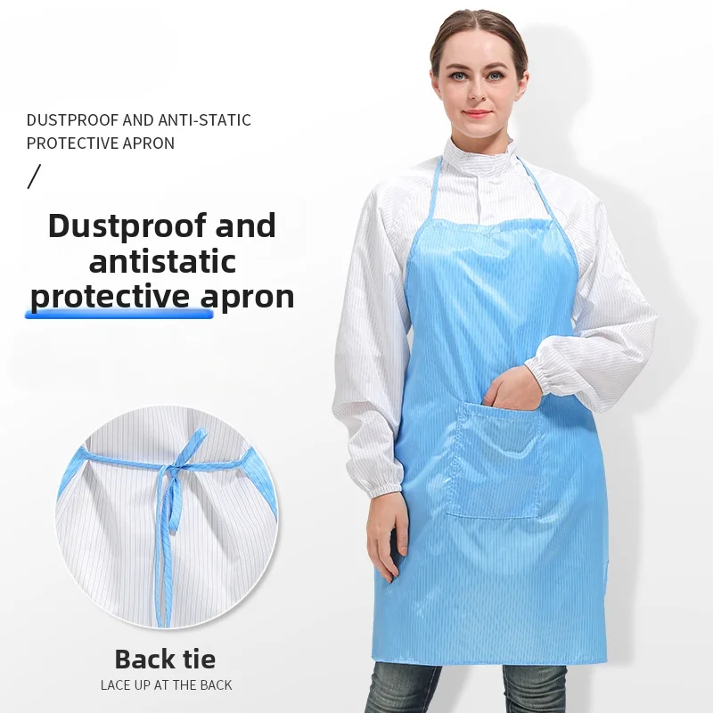 Anti-static apron dust-free workshop dust-proof work clothes for men and women apron blue and white dust-free apron long