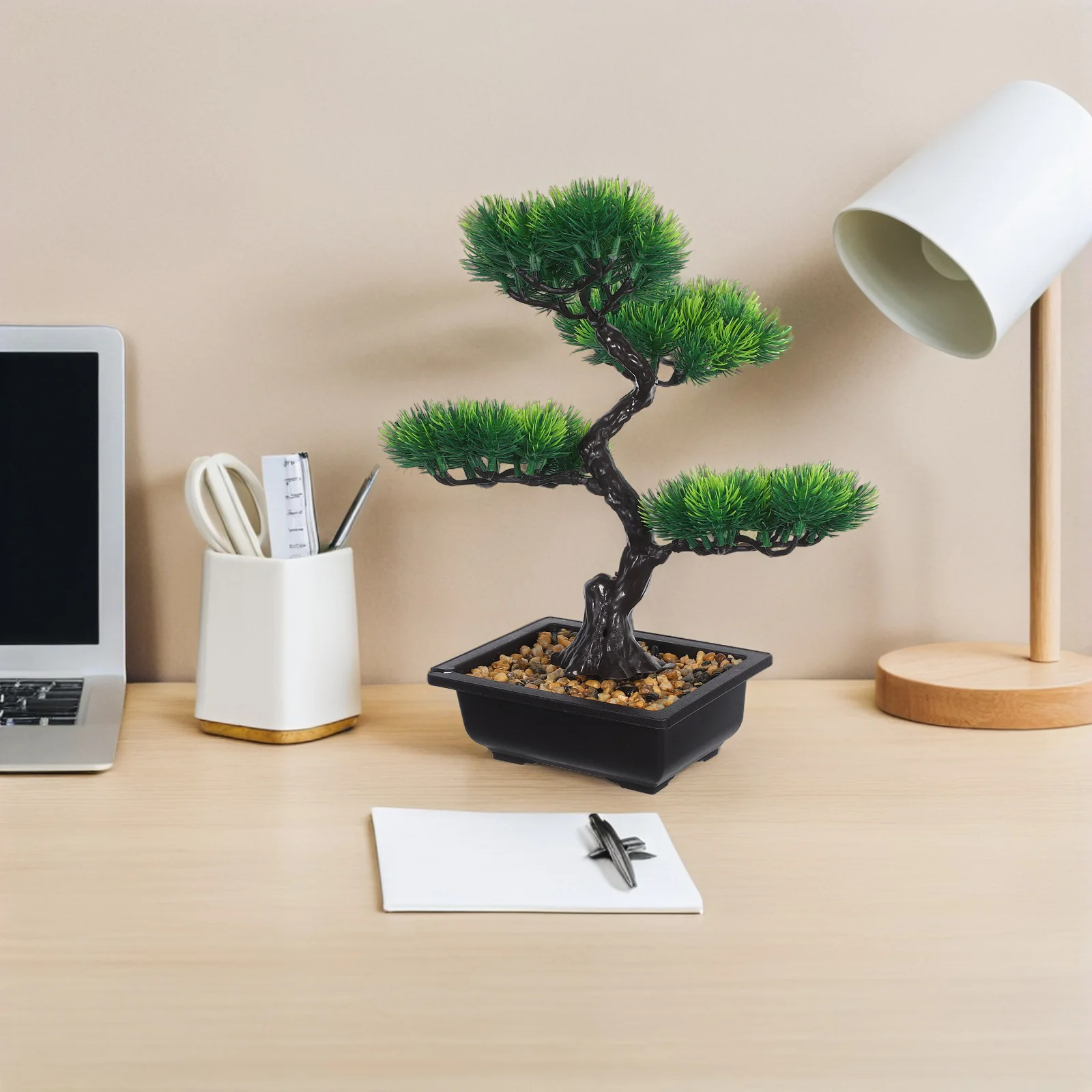 

Realistic Artificial Potted Pine Bonsai for Desk Shelf Window Display Low Maintenance Fake House Plants Decorative Greenery