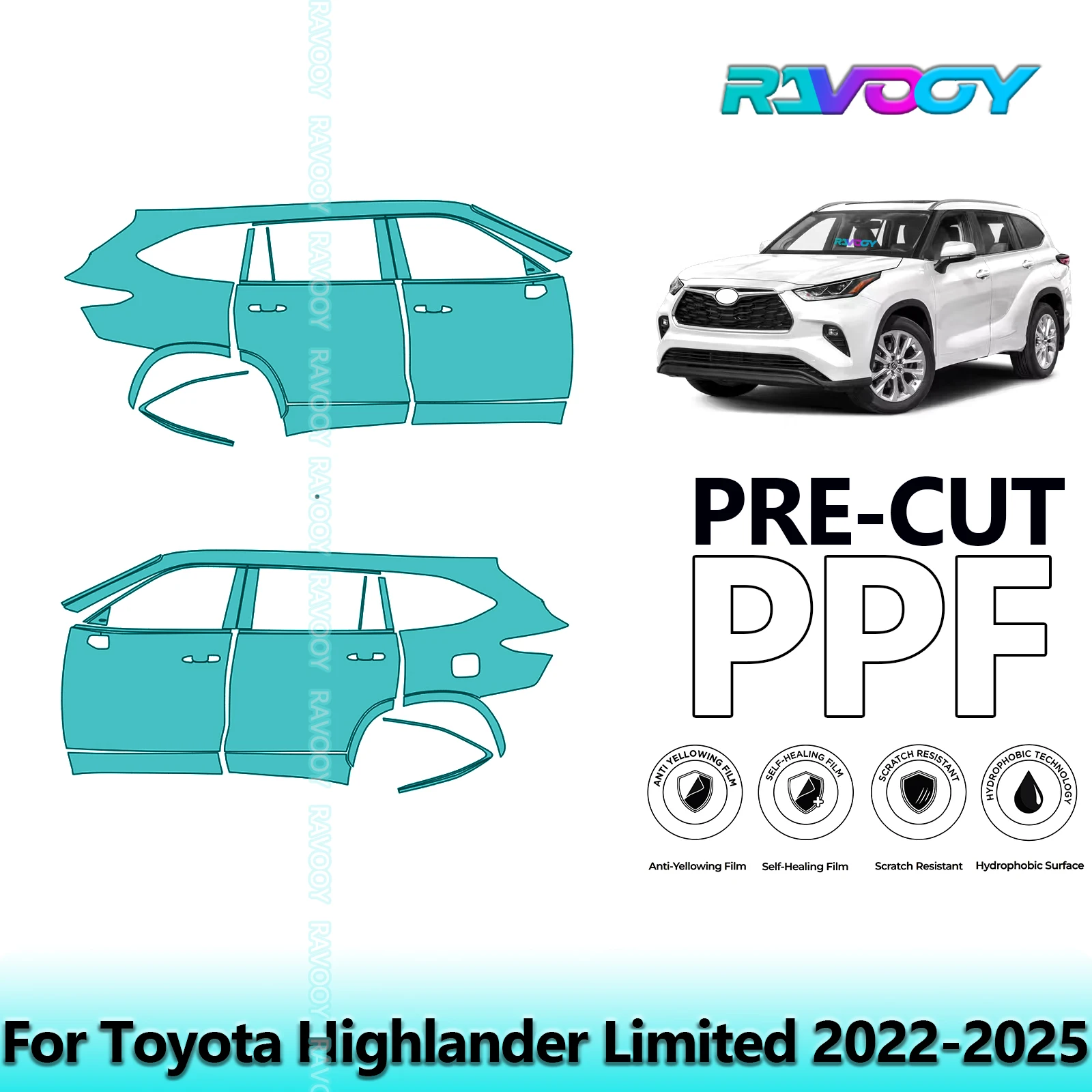 

For Toyota Highlander Limited 2022-2025 8.5mil Clear Matte Pre-Cut PPF Door & A/B Pillar Kit TPU Paint Protection Film Set