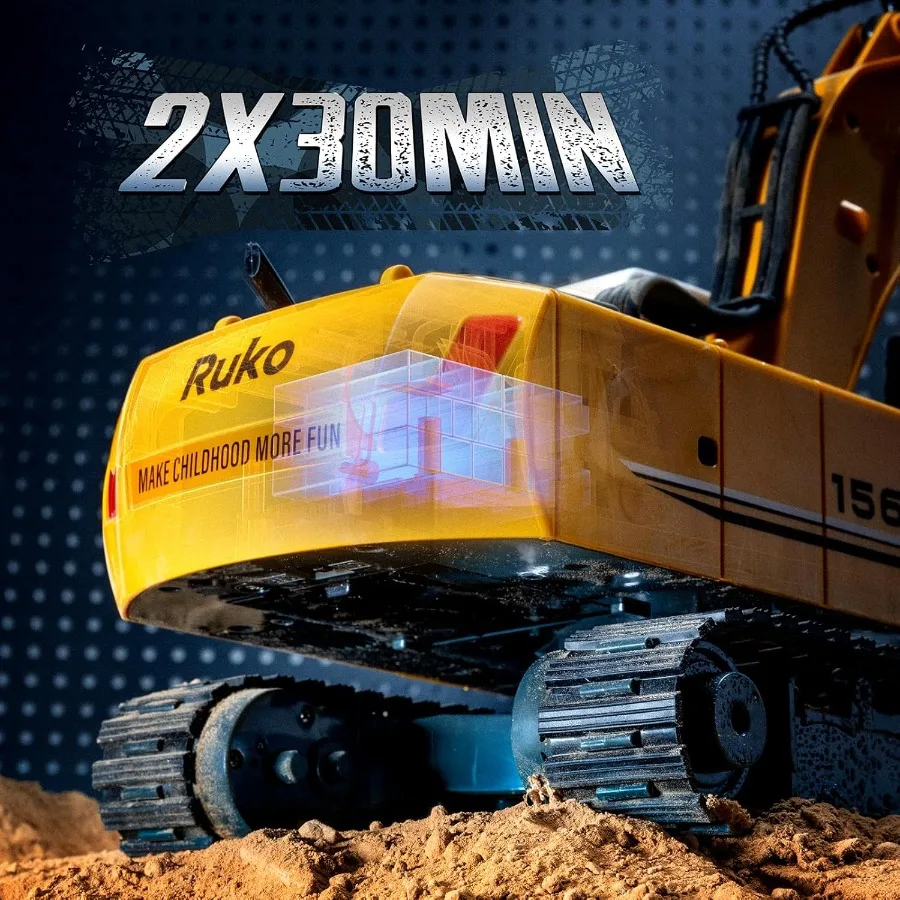 Excavator 3 in 1 Construction Toys for Boys, 17 Channel Remote Control Vehicles with Grab Alloy Shovel Drill, Realistic Lights &