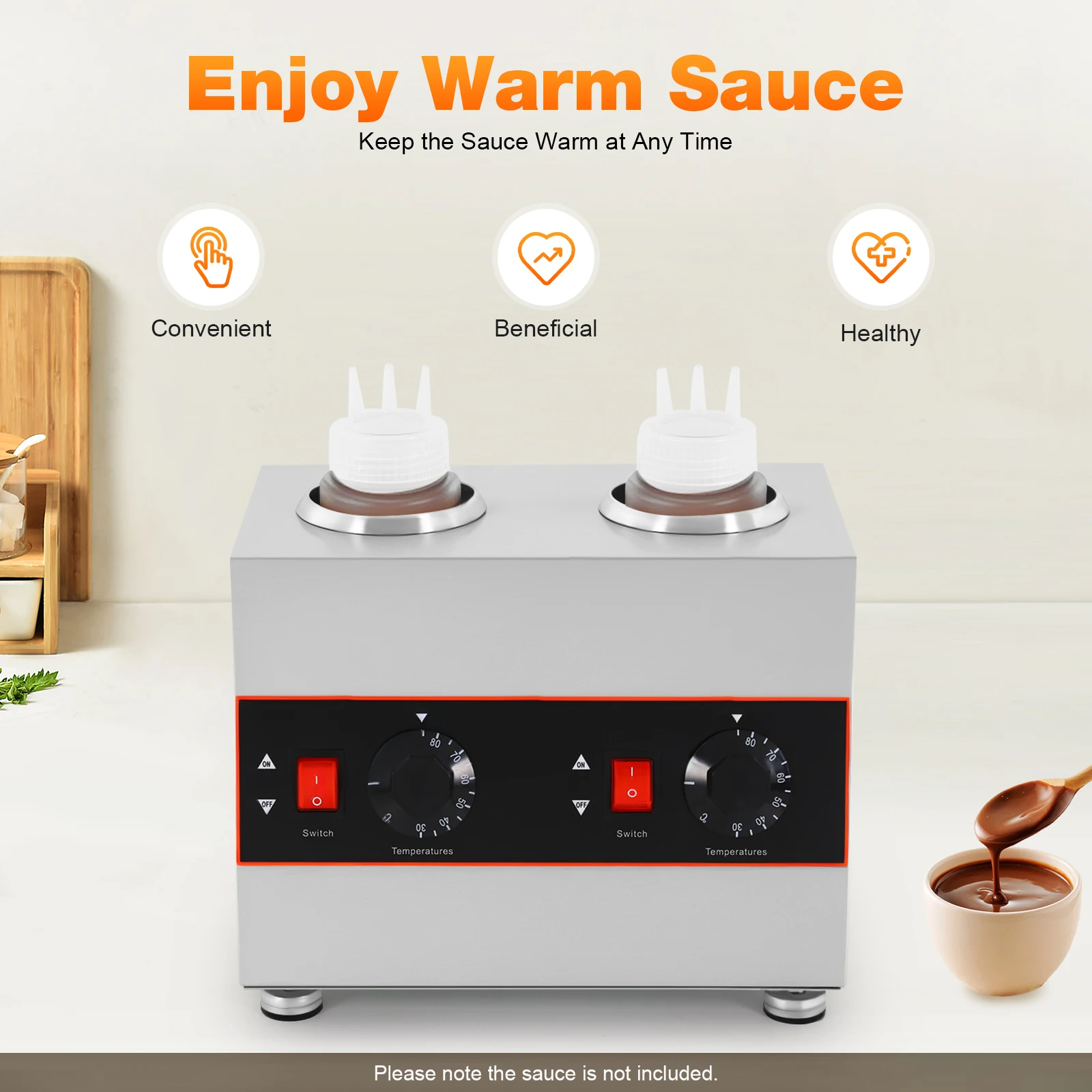 

Dual Bottle Sauce Warmer 320W Electric Heater Adjustable Thermostat for Cheese Chocolate Melting Restaurant Kitchen