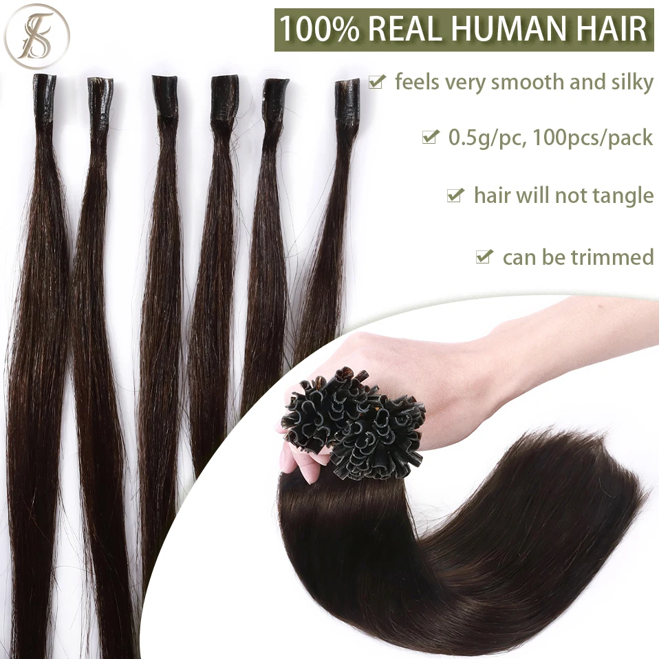 TESS 50pcs U Tip Hair Extensions Microlink Keratin Fusion Hair Extensions Human Hair Capsules Pre Bonded Natural Hair Extension