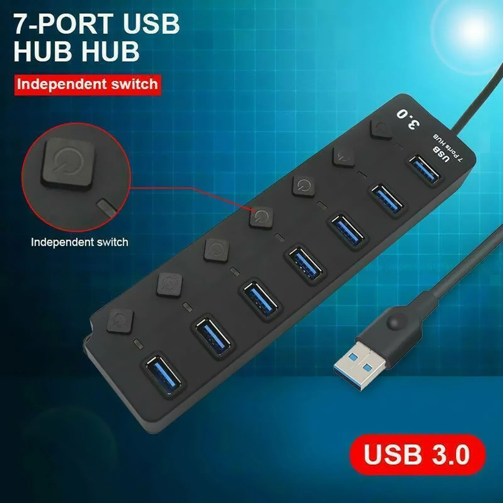 

7 4 Port USB 3.0 Hub Multi Splitter Charger Power Adapter Multiple Expander Hubs With Switch For Laptop