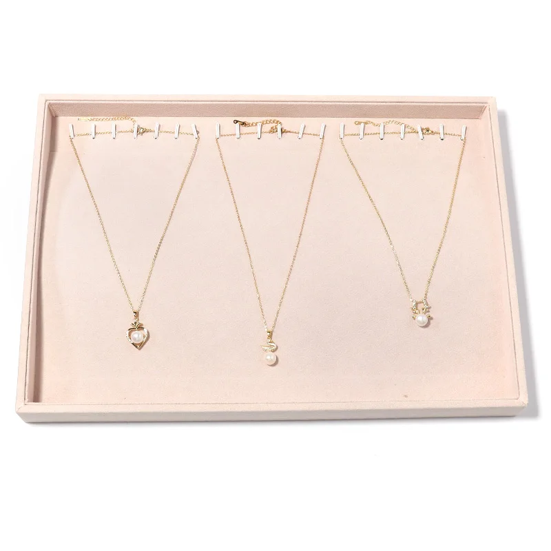 1 Pc Velvet Jewelry Trays Necklace Ring Earrings Bracelet Display Box Jewelry Brooche Storage Props Tray Beige Organizer