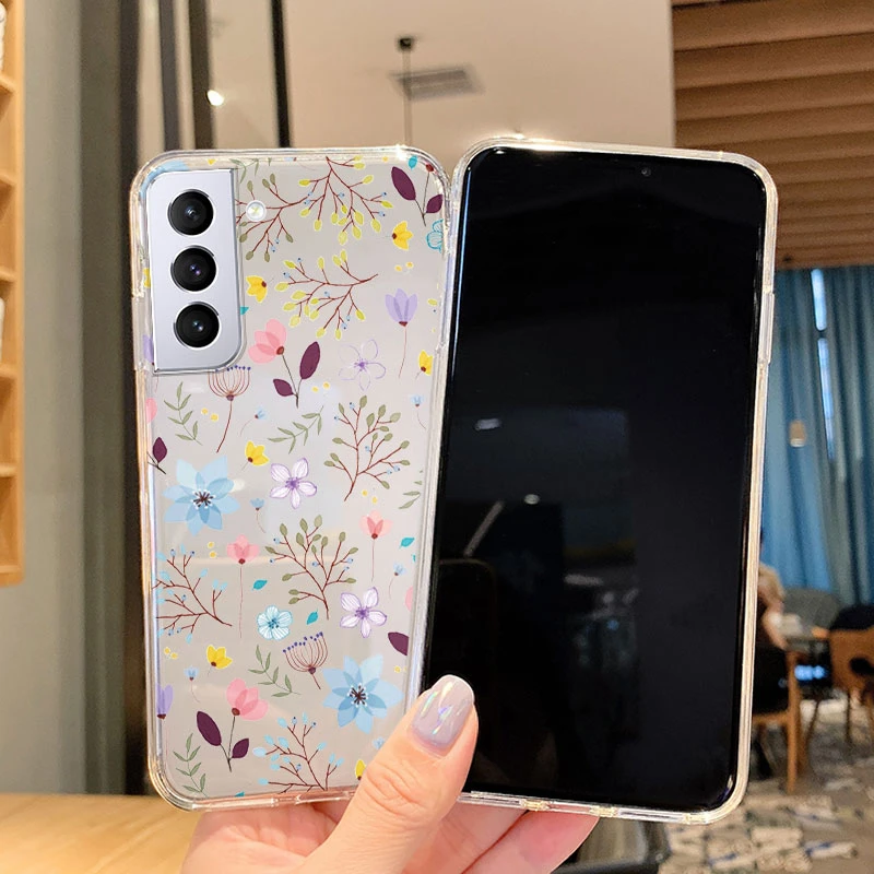 Fundas For Samsung Galaxy S21 5G S 21 Plus S21 FE Back Cover Transparent Soft Silicone Cute Cartoon Flower Coque For Samsung S21