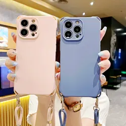 Lanyard Case For iPhone 16 15 14 12 13 11 Pro Max 16 Plus 16P TPU Shockproof Adjustable Crossbody Cord Necklace Strap Soft Cover