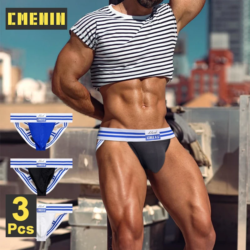 

CMENIN 3 шт. модальные мужские трусы сексуальные синие стринги с перекрестной переплетом мужские бикини дышащие плавки Sissy Man стринги и стринги