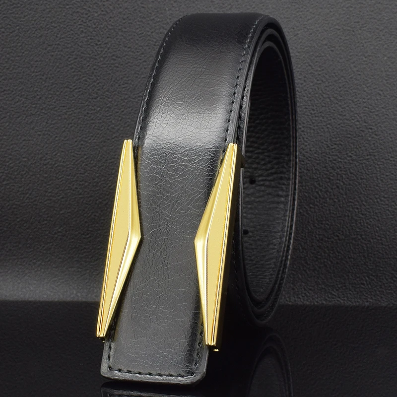 High Quality letter belts men slide buckle 3.3cm wide black genuine leather Waist Strap fashion young boys masculinos Cowskin