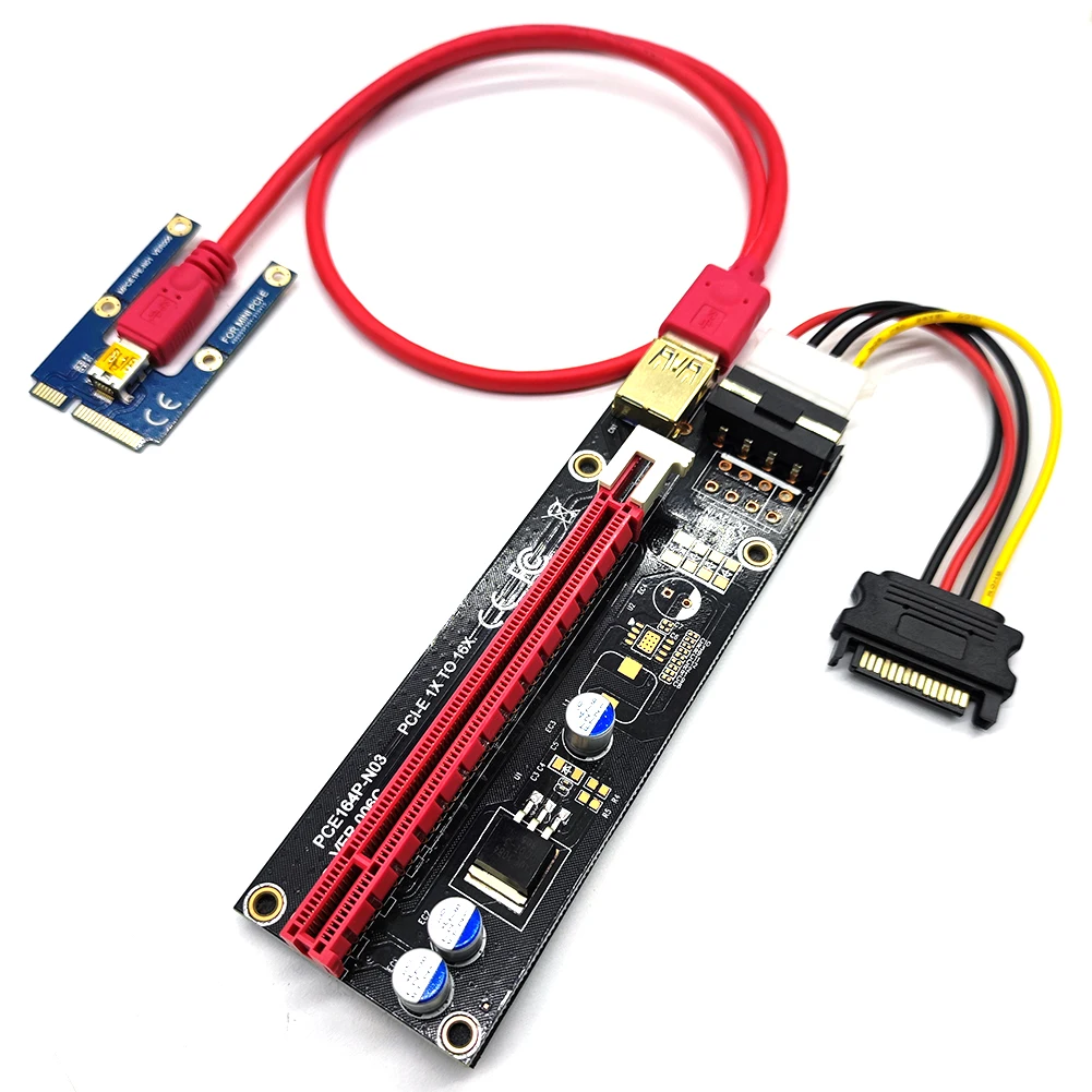 Carte Riser de transfert USB3.0 Mini PCI-E Riser SATA à 4/6 broches 16X, adaptateur d'extension PCIE, câble d'alimentation pour PC