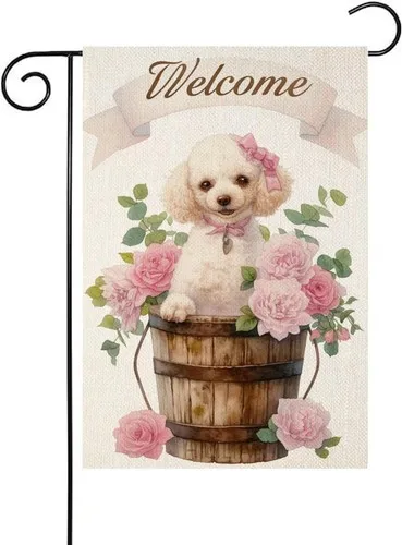 Welcome Spring Summer Poodle Garden Flag, Burlap Small Hello Fall, 12x18 XXQ