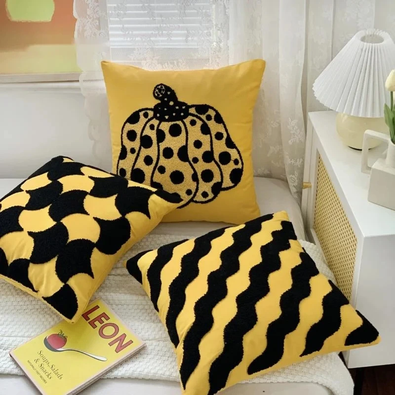 

Abstract Art Yayoi Kusama Pillowcase Yellow Black Throw Pillow Polka Dot Pumpkin Sofa Cushion Pillow Cover Bedroom Home Decor