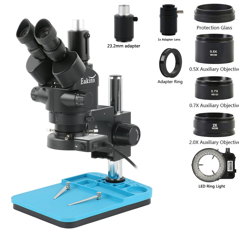 Eakins Zoom 3.5X-90X Zoom Simul-Focal Trinoculaire Focusseerbare Stereomicroscoophouder voor telefoonreparatie PCB-solderen