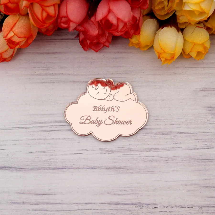 

5cm Cute Baby Cloud Shape Custom Personalized Name Mirror For New Birth Born Acrylic Tags Babyshower Decor Tags Favor