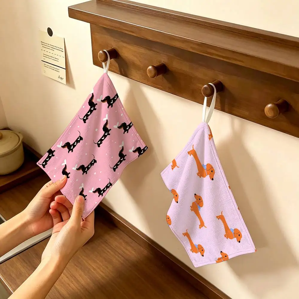 Sausage Dog Dachshund cute Polyester Cotton Hanging Hand Towel, Super Absorbent Hand Wiping Towel for Daily Household Use