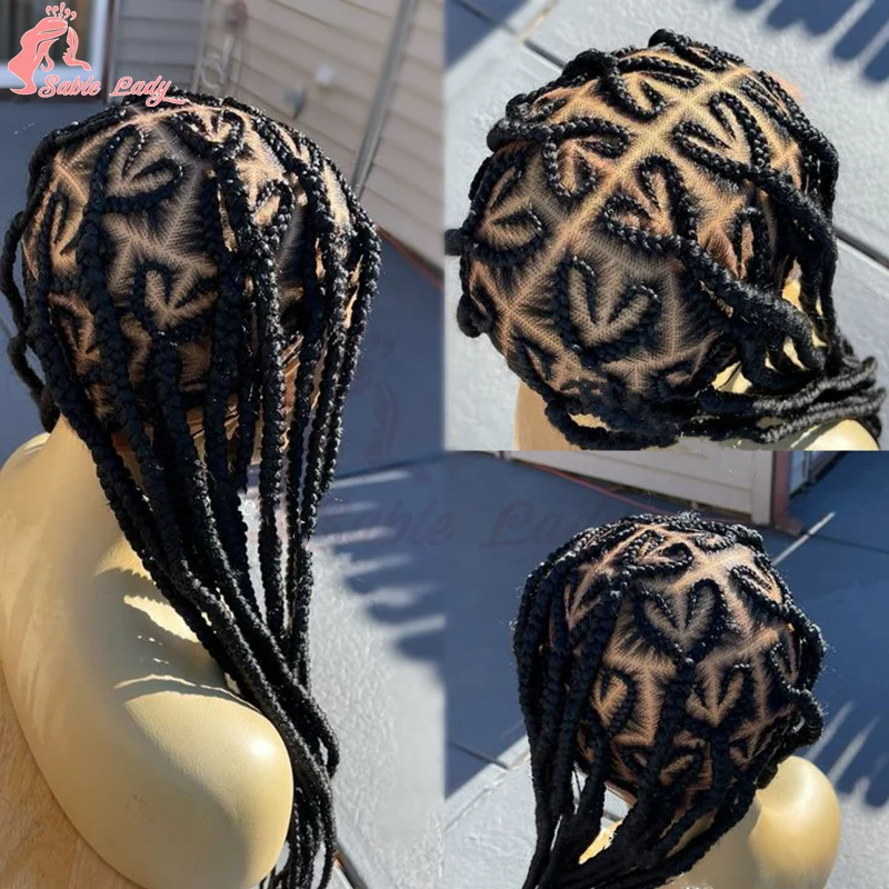 

36" Synthetic Full Lace Heart Braids Hair Wig Knotless Box Braided Wigs For Black Women 613 Blonde Colored Black Braiding Hair