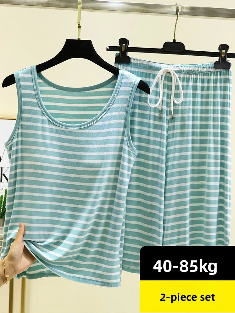 

Свободный модальный женский летний тонкий домашний жилет с запахом, комплект с нагрудной подушечкой в полоску, повседневный круглый Ne