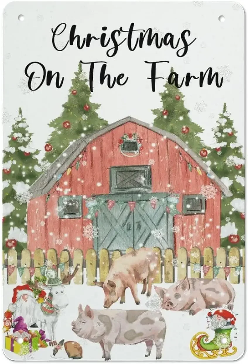 عيد الميلاد على المزرعة الحيوانات اللوحات عطلة الشتاء ثلج معدن القصدير تسجيل عيد الميلاد سانتا كلوز تسجيل اللوحة علامات خمر ميتا