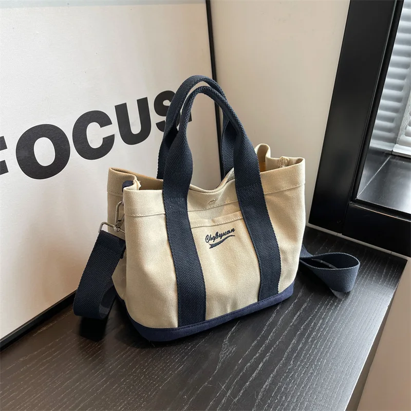 

1pc Canvas Multi-layered Bag Letter-embroidered Handbag Commuter Lunch Bag Student Multi-layer Crossbody Bag Mommy Bag