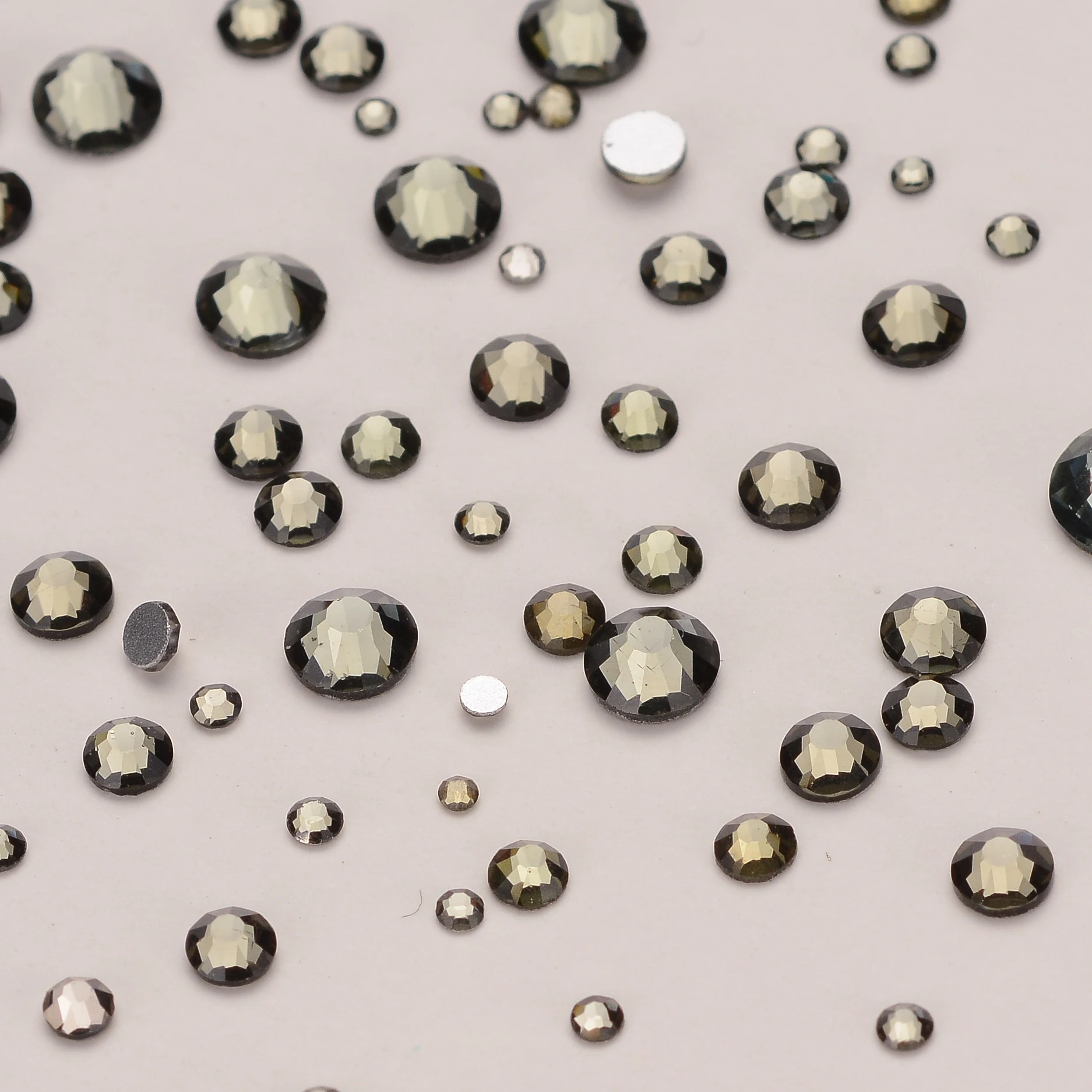 SS3-SS20 diamantes de imitación de cristal con purpurina de diamante negro, mezcla de tamaño pequeño, cristal de base plana de alta calidad para manualidades de decoración de uñas DIY