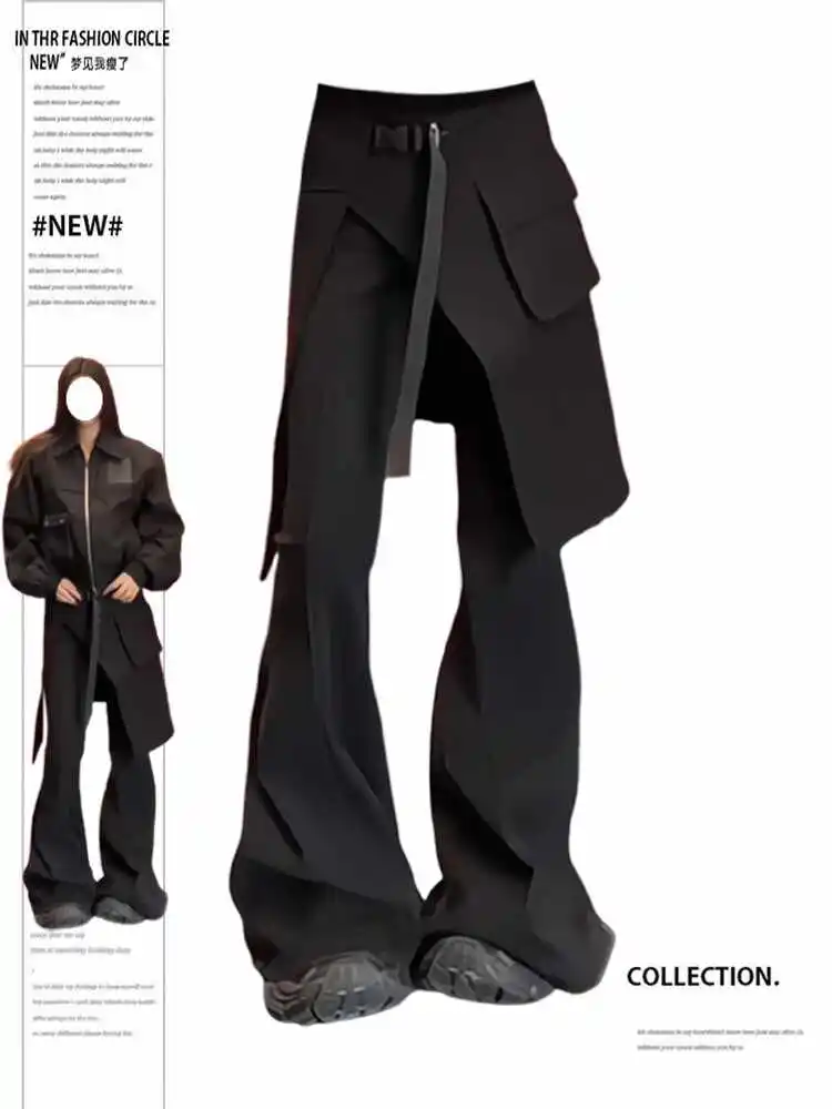 

Summer Women Harajuku Goth Fake Two Pieces Design Harajuku Trumpet Pants Dark Academia Long Trousers Y2k Japanese Streetwear New