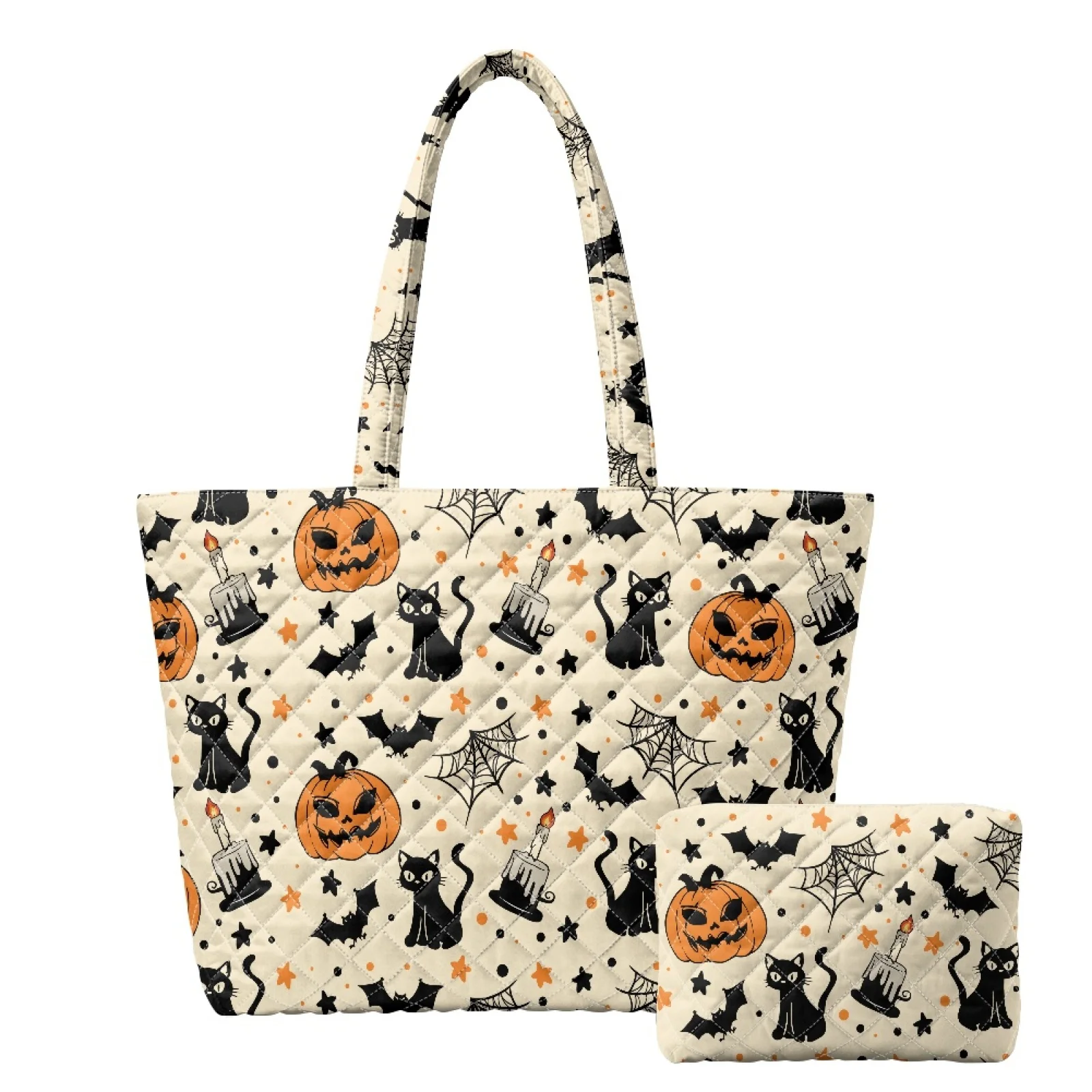Coloranimal Halloween 2 Piece Embroidered Zippered Purses and Handbags Set Shoulder Bag with Cosmetic Bag for Travel