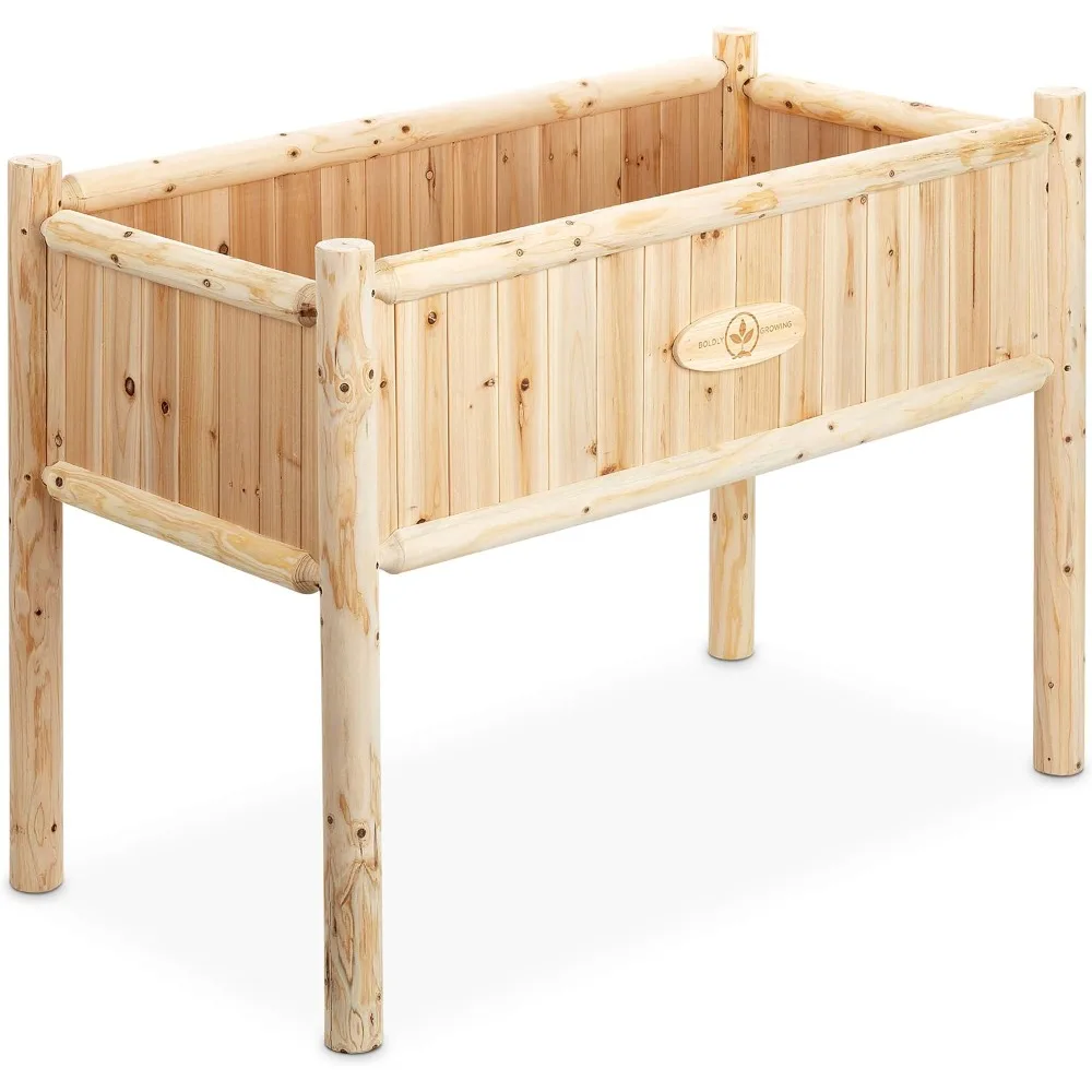 

Wooden raised flowerpot with legs - Large elevated outdoor terrace cedar garden bed set for growing herbs and vegetables