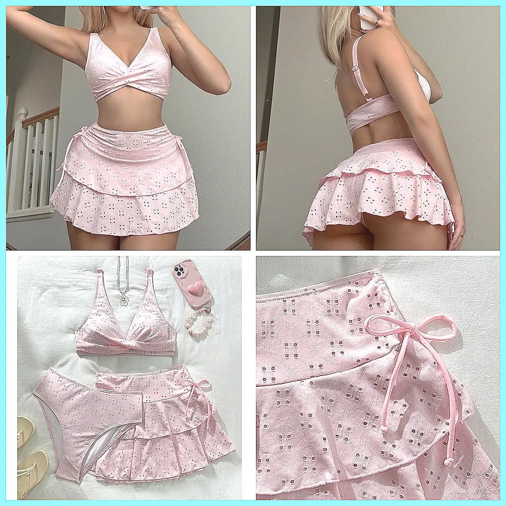 

Sexy 3Pcs Brazilian Bikini Set for Women, Push-Up Halter Triangle Top & High-Cut Bottoms