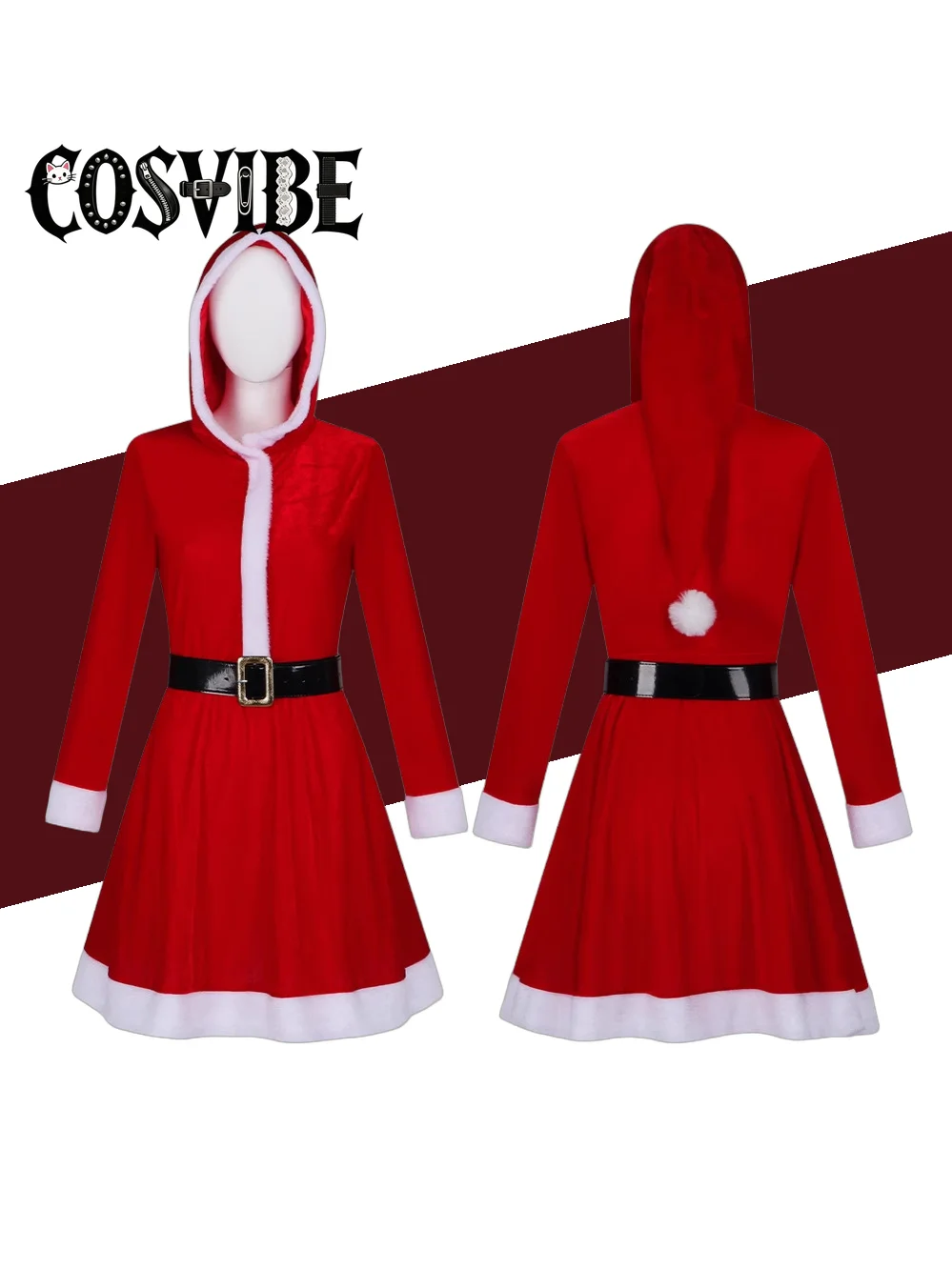 

2025 Red Christmas Dress Hood Evening Party Events Stage Performance Outfit Cosplay Woman Girl Clothes Halloween Cos