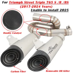 For Triumph Street Triple 765 S R RS 2017 - 2022 Moto Exhaust Escape Modify Project Carbon Fiber Muffler Double Catalyst Pipe