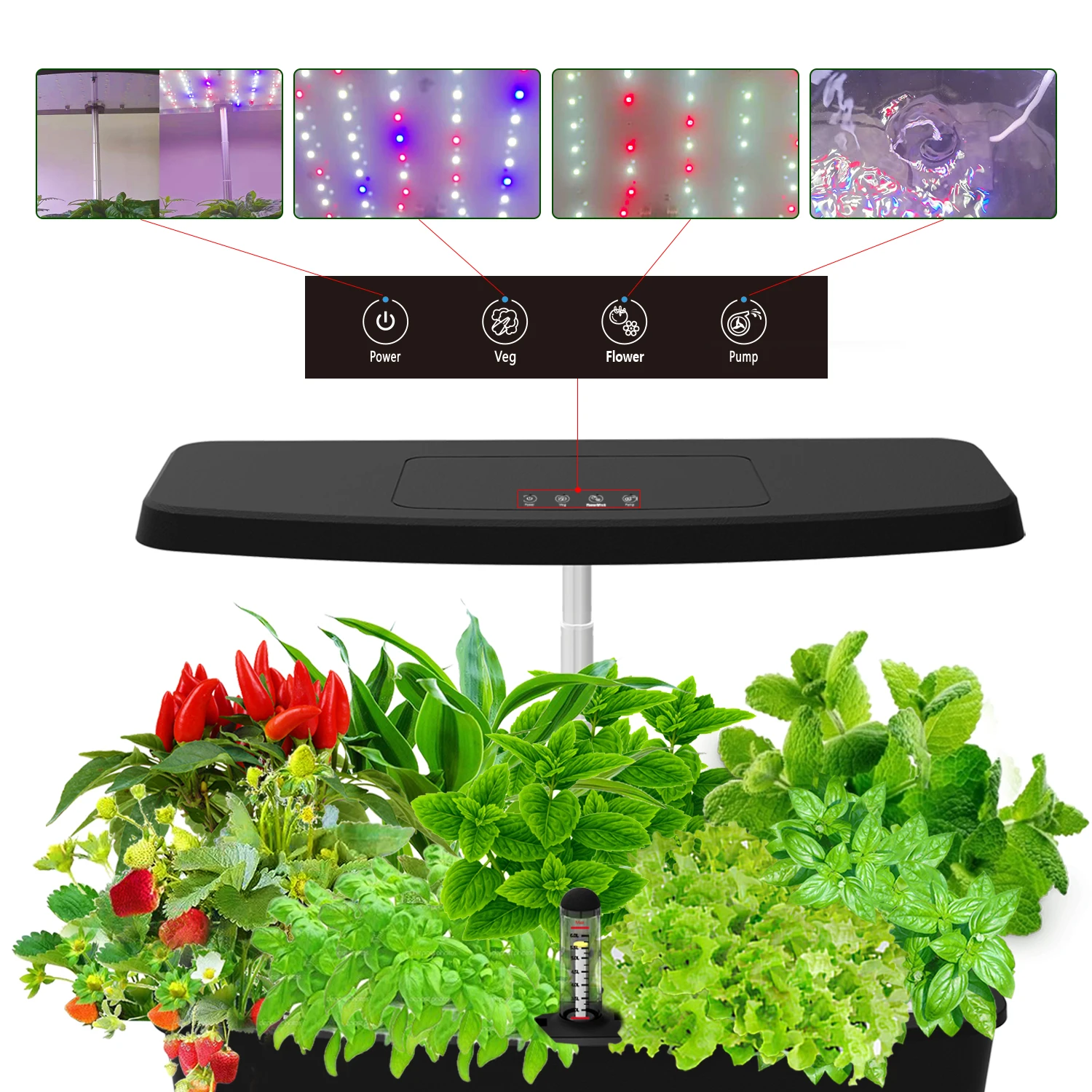 Sistema de riego automático de IGS-27 para interiores, flores hidropónicas y sistemas de cultivo de plantas, luz Led de cultivo, jardín inteligente con 12 cápsulas