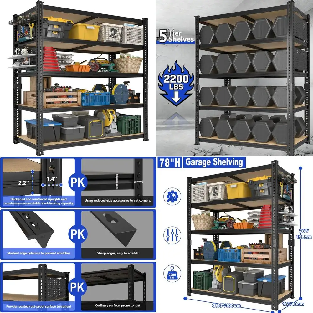 

Стеллажи для гаража шириной 40 дюймов - прочные регулируемые металлические полки с 2 перфорированными панелями для подвала, склада, кладовой, гардеробной