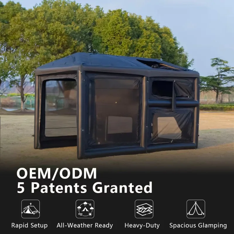 #￥Outdoor Inflatable Tent Immersive Experience 4*2.6*2.6M Oxford Fireproof PortableCamping Inflatable Canopy Tent withStove Hole
