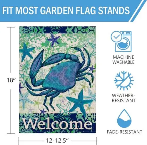 Welcome Summer Coastal Crab Small Decorative Garden Flag, Hawaiian Beach Starfis