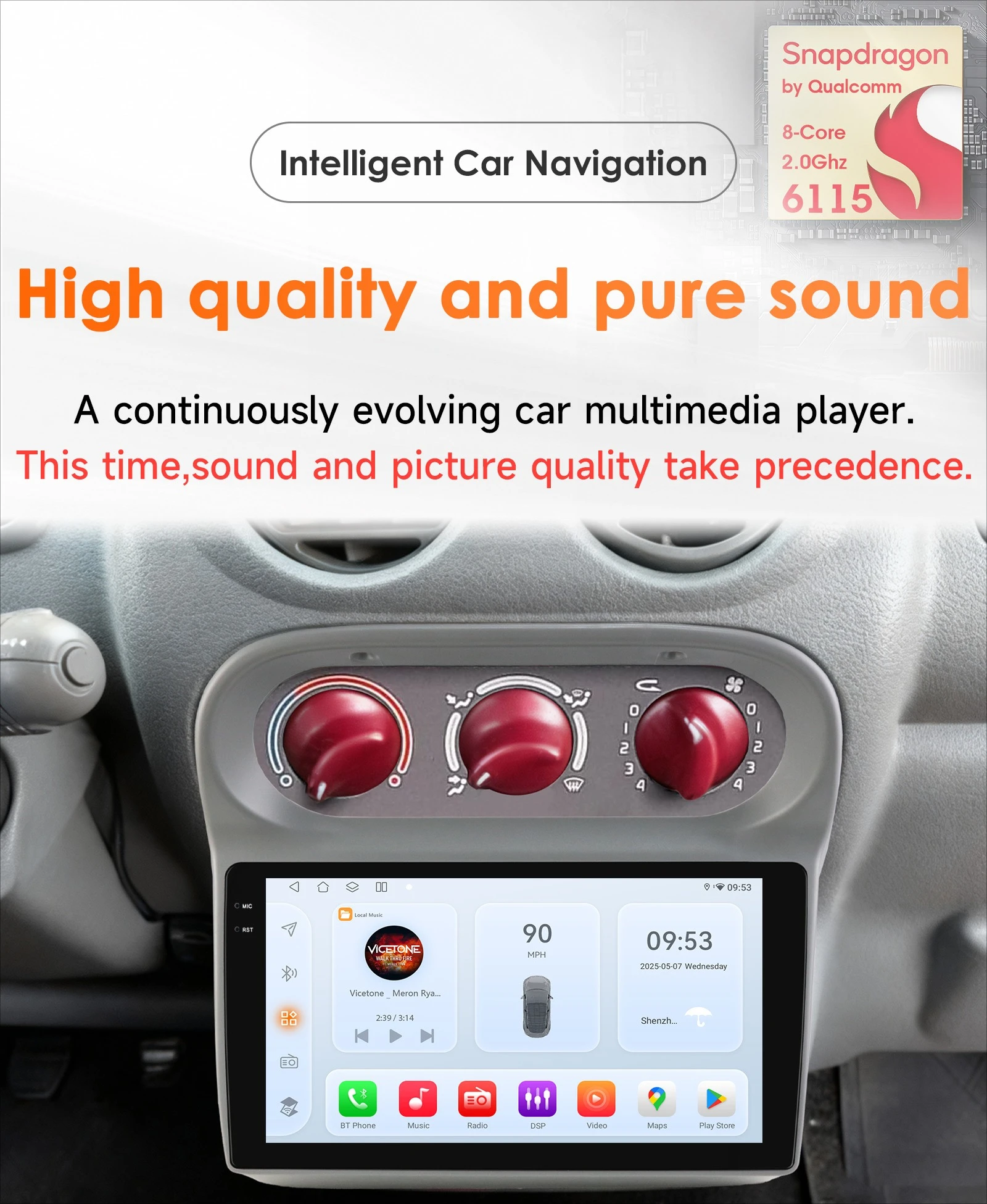 Auto-Multimediaplayer für Renault Twingo 2005-2013 Kabelloses Carplay Android Auto 6115 8-Kern Intelligentes GPS Autoradio 360-Grad-Kamera