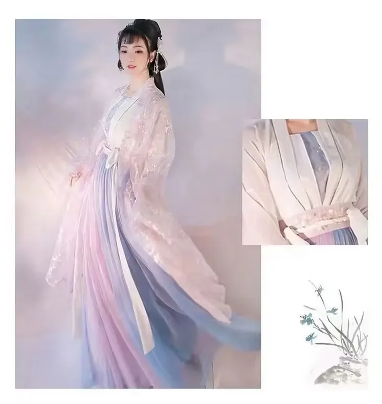 Hanfu امرأة مجموعة الملابس الصينية التقليدية تأثيري تانغ ازياء الصيف رقيقة المرحلة موضة فستان حفلة جنية المرأة البدلة