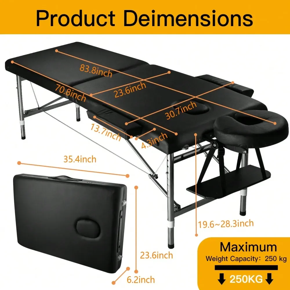 

Massage Table Portable Adjustable 24 Wide Black Aluminum Folding Spa Bed, Ideal For Tattoo Chair, Lash Bed, And Esthetician Mas