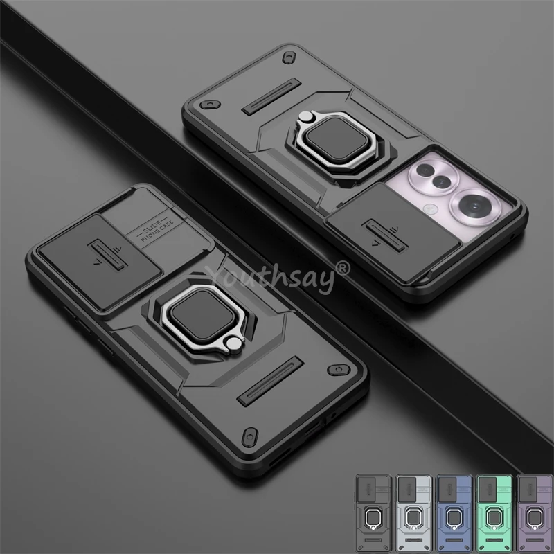 

Lens Sliding Window Case For OPPO Reno 11 F Case Reno11 F Cover Armor Shockproof Holder Ring Magnetic Protector Reno 11 F Case