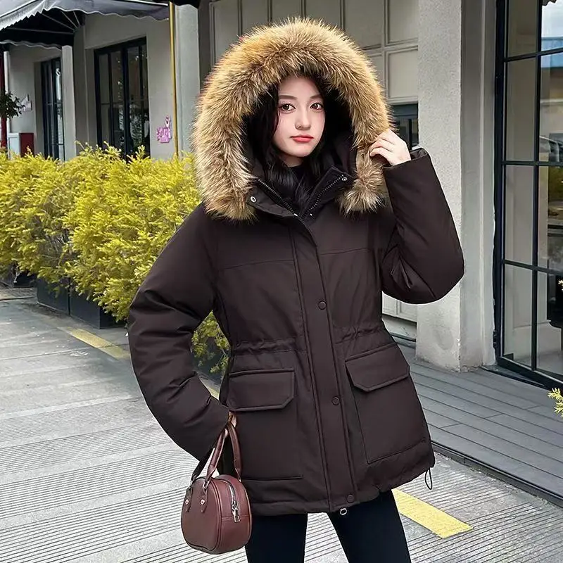 2026 High-quality Parkas New Women's Cotton-padded Jacket Windproof Thicken Warm Short Coat Hooded Fur-collar Outerwear