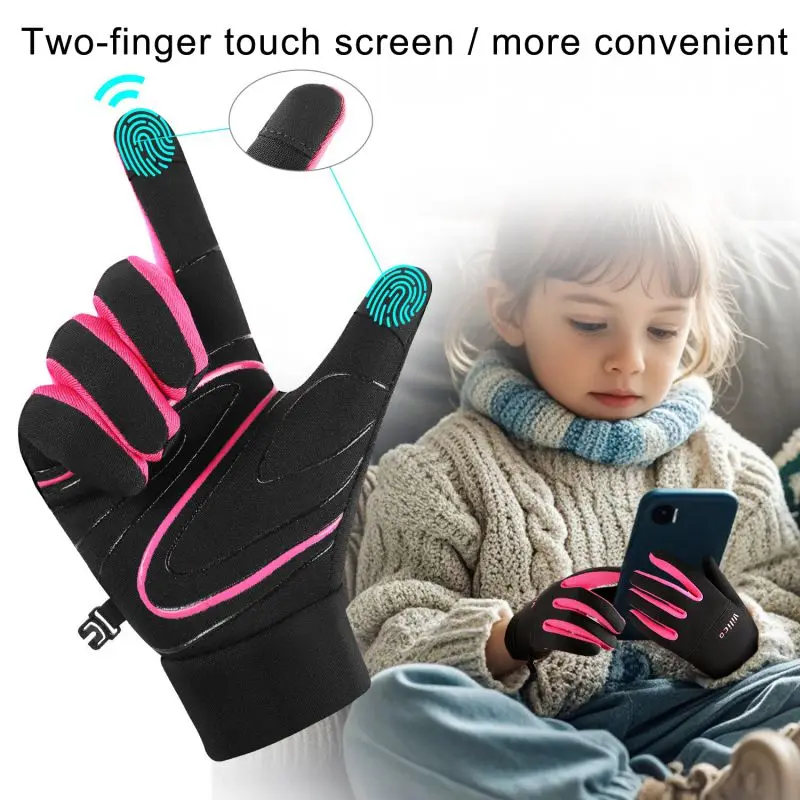 

Winter Warm Cycling Gloves for Kids Boys Girls Waterproof Thickness Velvet Touchscreen Bicycle Skiing Gloves Anti-slip Gloves