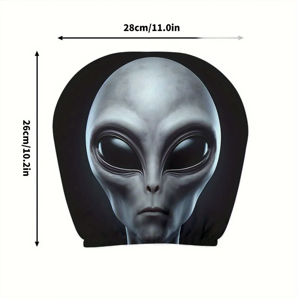 2Pcs Mysterious Gray Skinned Alien Pattern Car Headrest Covers Car Seat Accessories Suitable for Daily Commuting